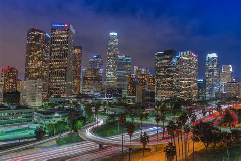 Downtown Los Angeles Skyline Night Cityscape Photo Poster Etsy