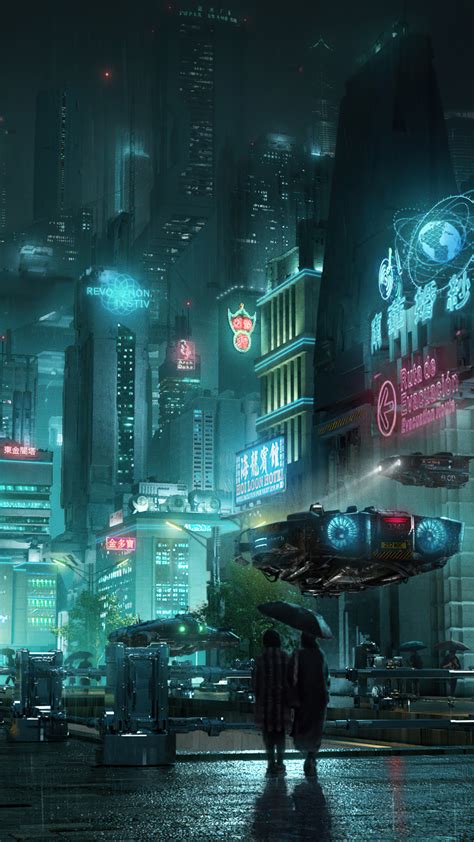 Sci Fi City Building Night Futuristic Cyberpunk People 1080x1920