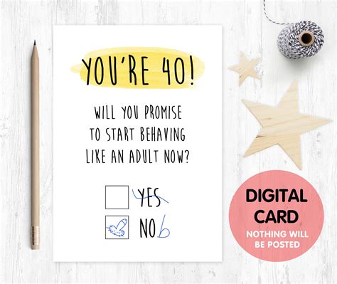 Printable 40th Birthday Card Digital Download Funny 40th Etsy