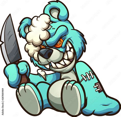 Scary Evil Teddy Bear Holding A Big Knife Clip Art Vector Illustration