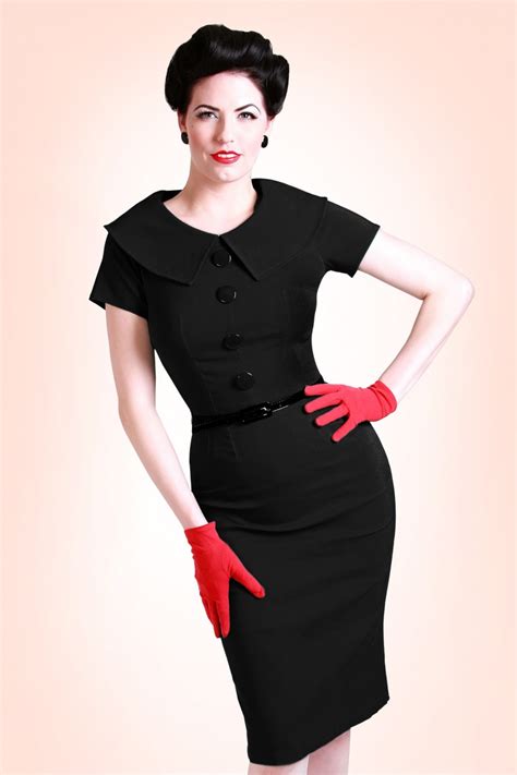 50s Jade Black Wiggle Pencil Dress Retro