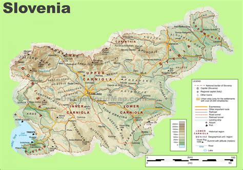 Slovenija Fizični Zemljevid Zemljevid Slovenije Fizično Južni Evropi