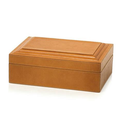 Tan Leather Box With Hinged Lid