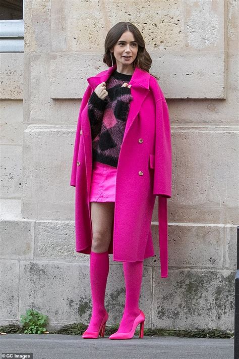 Lily Collins Displays Her Endless Legs In Chic Fuchsia Mini As She