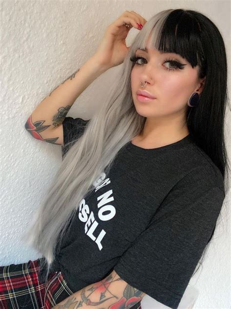 Half Black Half Grey Striaght Lace Front Wig With Full Bangs Home
