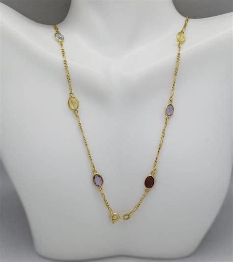 Ladies Multi Gemstone Necklace Crafted in 14k Yellow Gold : The-Gallery ...