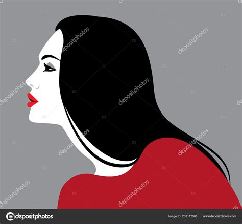 Vector Illustration Beautiful Woman Long Black Hair Profile Stock