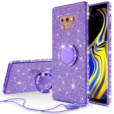 galaxy note 9 case cute glitter ring stand phone case kickstand bling diamond rhinestone bumper