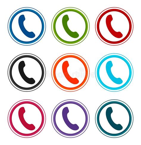 Phone Icon Flat Round Buttons Set Illustration Design Stock Vector