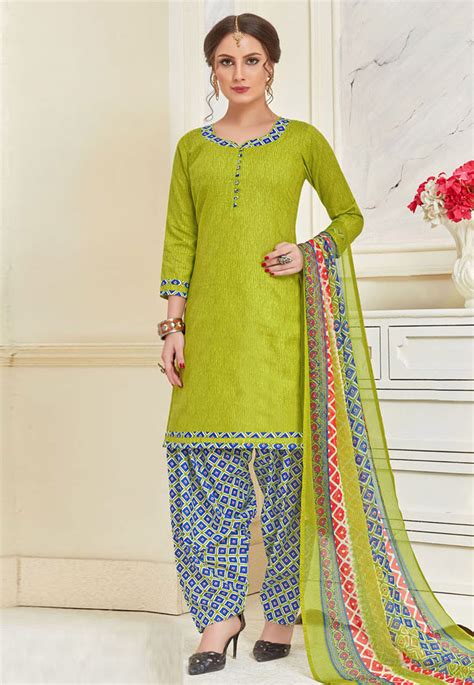 Green Cotton Punjabi Suit 192972 Green Cotton Punjabi Suits Cotton