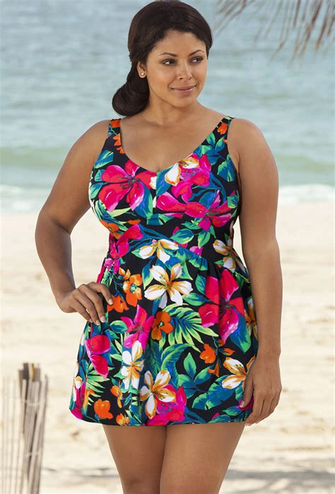 Beach Belle Fiji Plus Size V Neck Swimdress Plus Size Swimwear