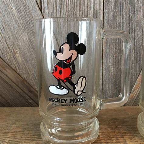 2 Vintage Mickey Mouse Mugs Disney Glass Coffee Tea Mug Etsy