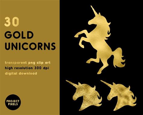30 Gold Unicorns Unicorn Clip Art Gold Clipart Gold Foil Etsy Clip
