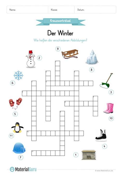 Laden sie unseren kalender 2021 mit den feiertagen für nordrhein westfalen in den formaten pdf oder png. Winter - Kostenlose Arbeitsblätter | Kreuzworträtsel für ...