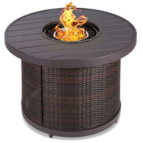 Best Choice Products 32in Round Wicker Fire Pit Table 50000 Btu