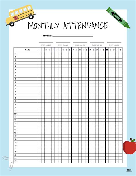 Editable Attendance Sheets For Teachers