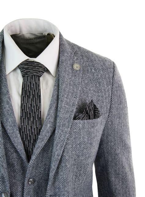 mens 3 piece suit tweed herringbone wool blend vintage retro style ebay
