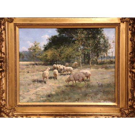 19th Century Sheep Painting In Carved Gilt Wood Frame Signed R L