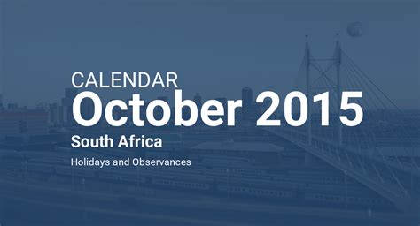 October 2015 Calendar South Africa