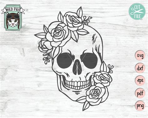 Floral Skull Svg Skull With Flowers Svg File Clip Art Halloween