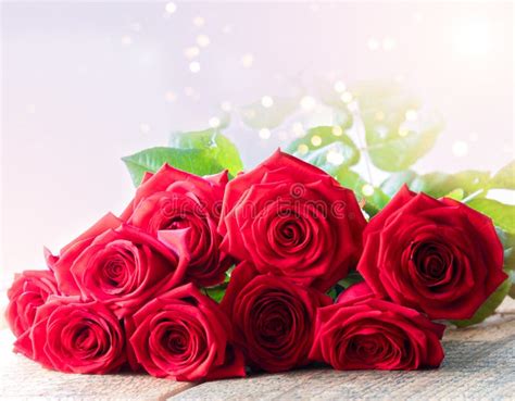 Bouquet Of Red Roses With Bokeh For Valentines Day Stock Image Image