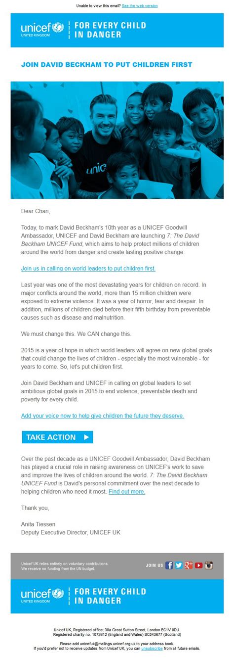 Unicef Join David Beckham To Put Children First Charity Email Gallery
