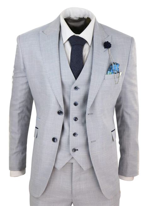 Mens Light Grey 3 Piece Suit Happy Gentleman