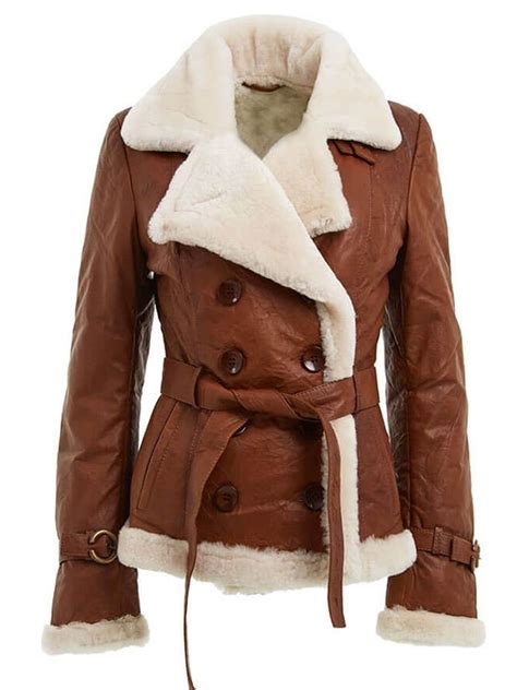 Womens Double Breasted Shearling Jacket Blazon Leather