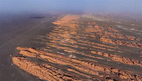 Aerial View Of Dunhuang Yardang National Geopark China Stock Photo