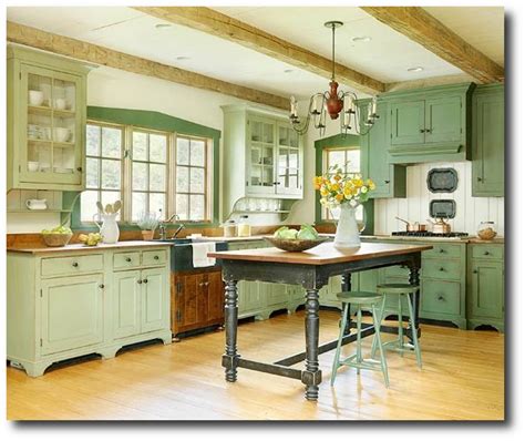 Cottage Kitchen Painted In Green Green Kitchen Cabinets Kitchen
