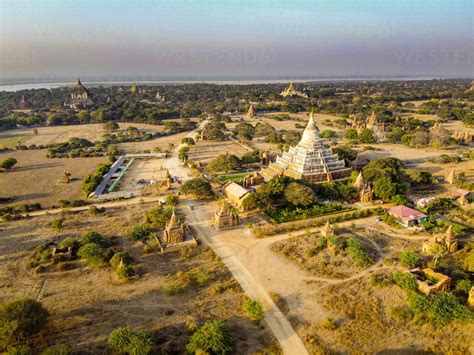 Aerial Of The Temples Of Bagan Pagan Myanmar Burma Asia Stock Photo