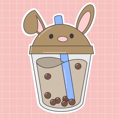 Rabbit Bubble Tea Sticker Cute Animal Drawings Kawaii Cute Doodles