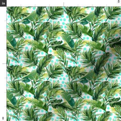 Tropical Fabric 4 Leaves Teal Polka Dots By Shopcabin Etsy