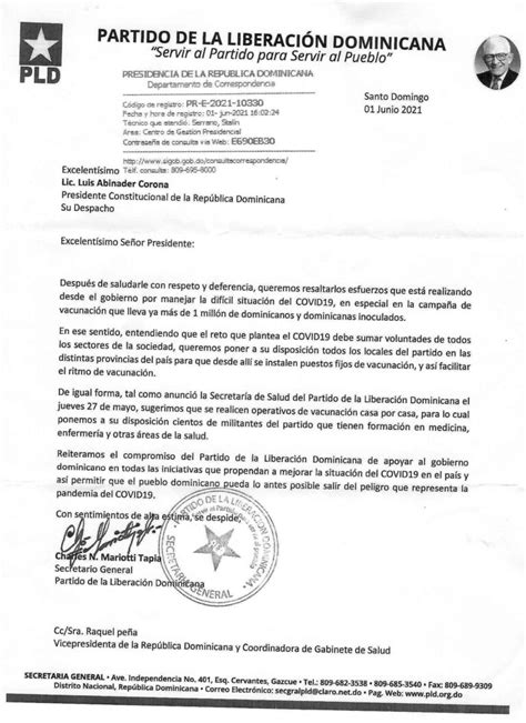 Carta Del Pld Al Presidente Luis Abinader Pld Al Dia
