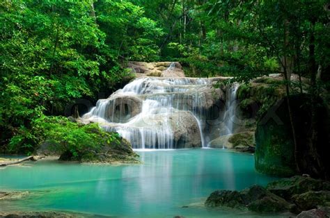 Waterfall In Tropical Forest At Erawan National Park Kanchanaburi