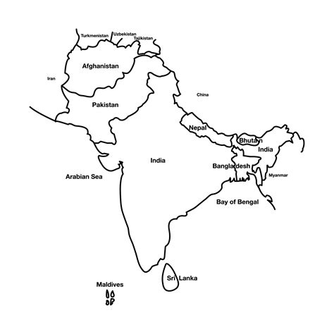 South Asia Outline Map Editable Vector Eps Symbol Illustration