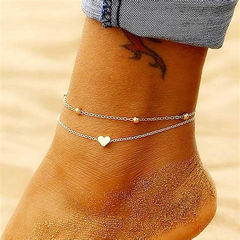 Gold Plated Layered Heart Bead Anklet Cf Jewelry