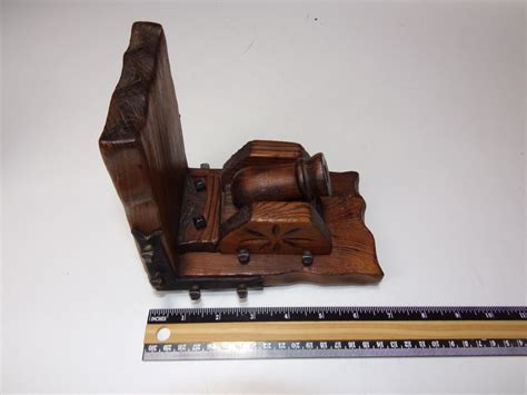 Vintage Wooden Cannon Rustic Carved With Metal Accents Bookends Set Ebay