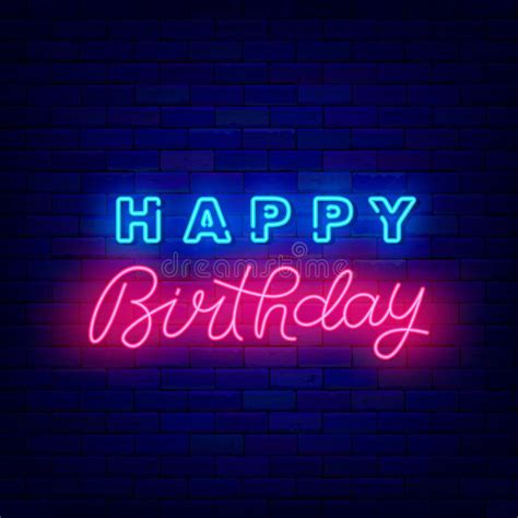 Happy Birthday Neon Lettering Shiny Greeting Card With Calligraphy
