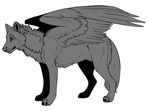 Winged Wolf Lineart By Draconic King On Deviantart