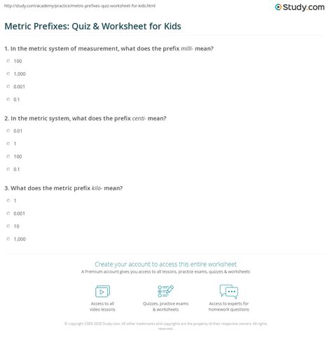 Metric Prefixes Quiz And Worksheet For Kids