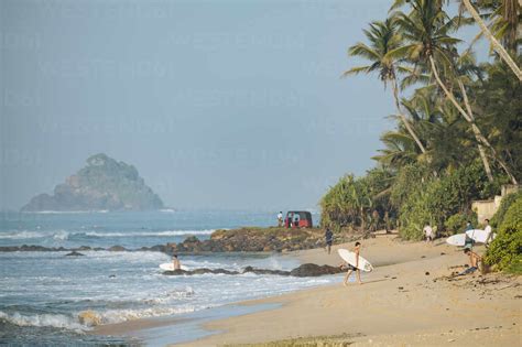 Surfing Weligama Bay South Coast Sri Lanka Asia Stock Photo
