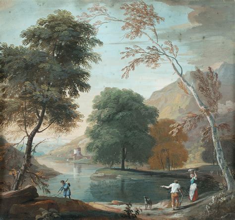 Circle Of Marco Ricci An Italianate Landscape With Figures Beside A Lake
