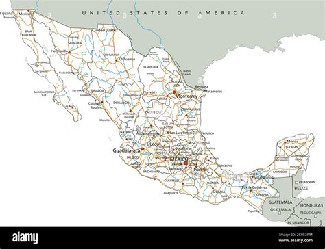 High Detailed Mexico Road Map With Labeling Stock Vector Image And Art