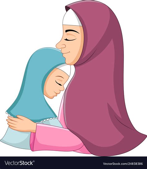 Happy Muslim Mother Hugging Her Daughter Vector Image