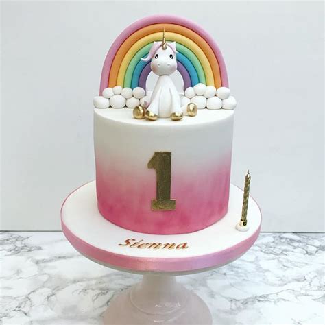Unicorn cakes have taken over pinterest! Unicorn rainbow ombré first birthday cake for a little ...