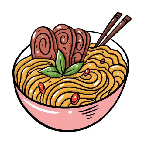 Japanese Ramen Asian Soup And Noodle Cartoon Style Vector