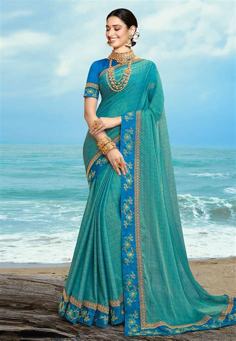 Tamannaah Bhatia Sky Blue Silk Saree With Blouse 223542