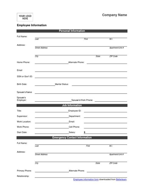 Employee Information Form Download 20170810docx