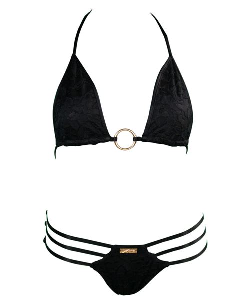Black Lace Adjustable Brazilian Bikini Bottom Water Vixen Swim